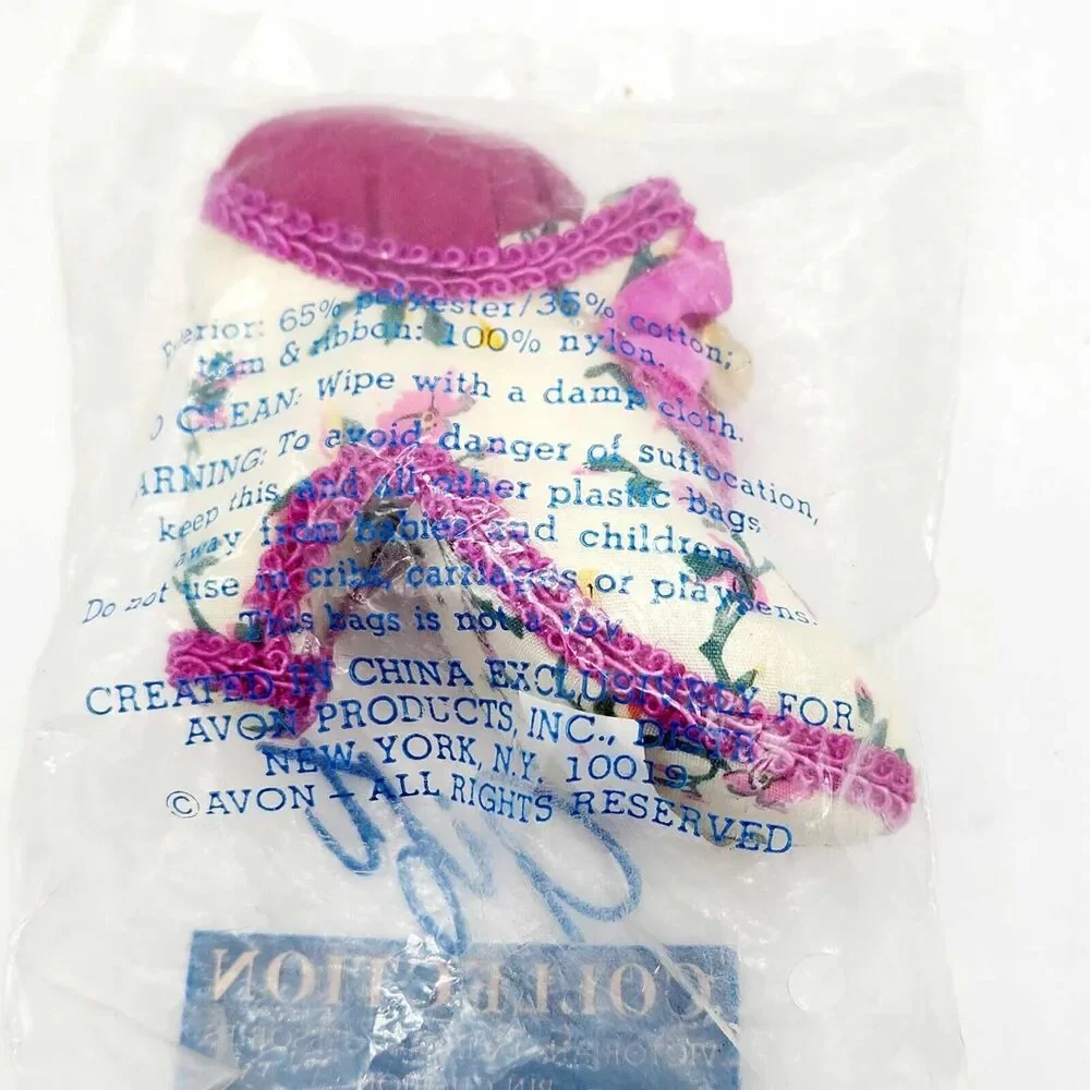 Avon Victorian Shoe Pin Cushion Pink Floral Heel Design Sewing Vintage NOS